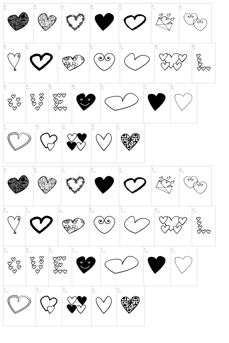 Hearts Shapess TFB font map